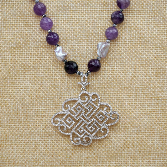 Purple Agates, Fresh Water Pearls and Statement CZ Pendant | Erika Williner Designs