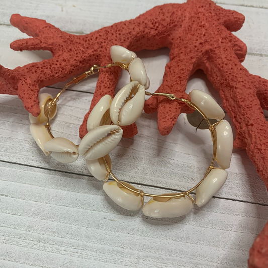 Golden Hoop Real Cowry Shells Earrings