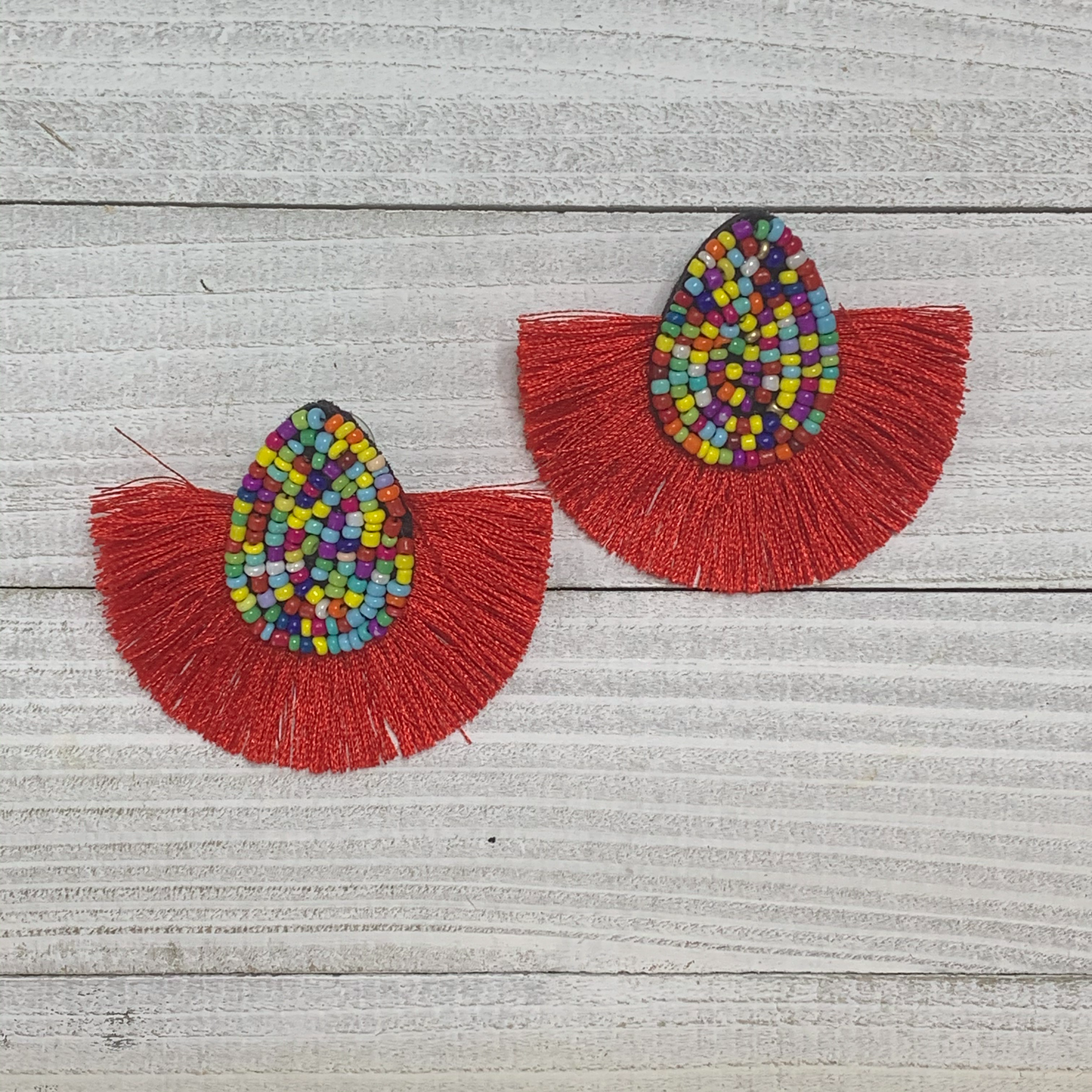Red Version for Multicolor Beads and Tassel Fringe Earrings