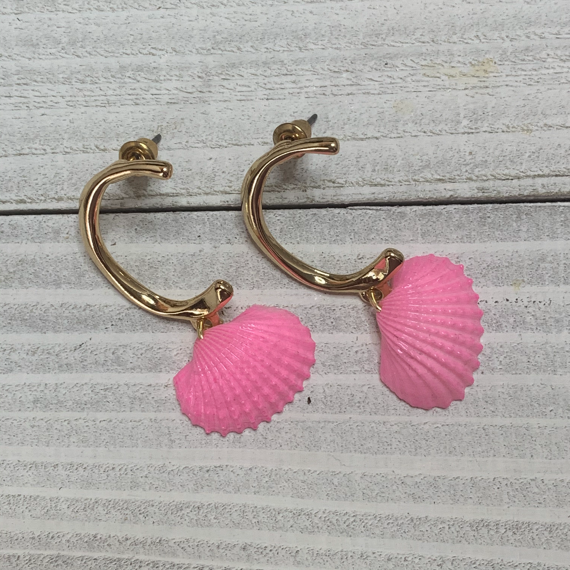 Gold Plated earrings with real pink shells