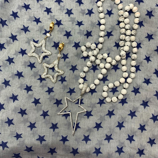 Fashionable White Howlite Beads Necklace with a Removable CZ Star Pendant