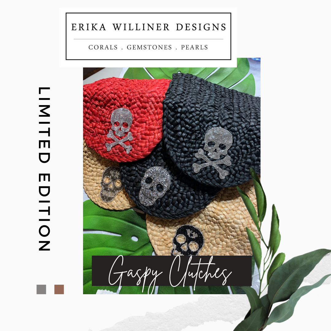 Straw Clutch with Crystal Skulls