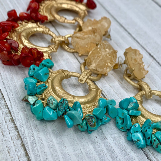 Based Metal Plated Earrings with Gemstones Chips 220-33 | Erika Williner Designs