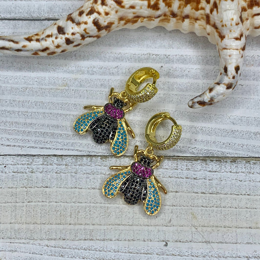 Beautiful Multicolor Pave Crystal Bee Earrings