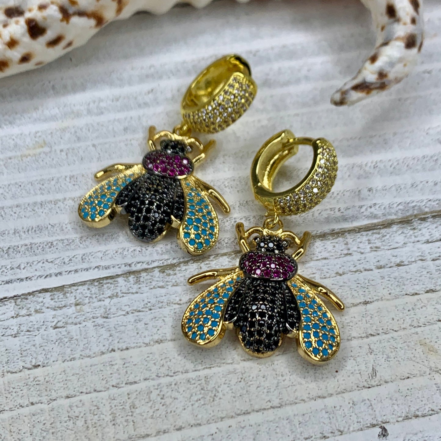 Fun Multicolor Pave Crystal Bee Earrings