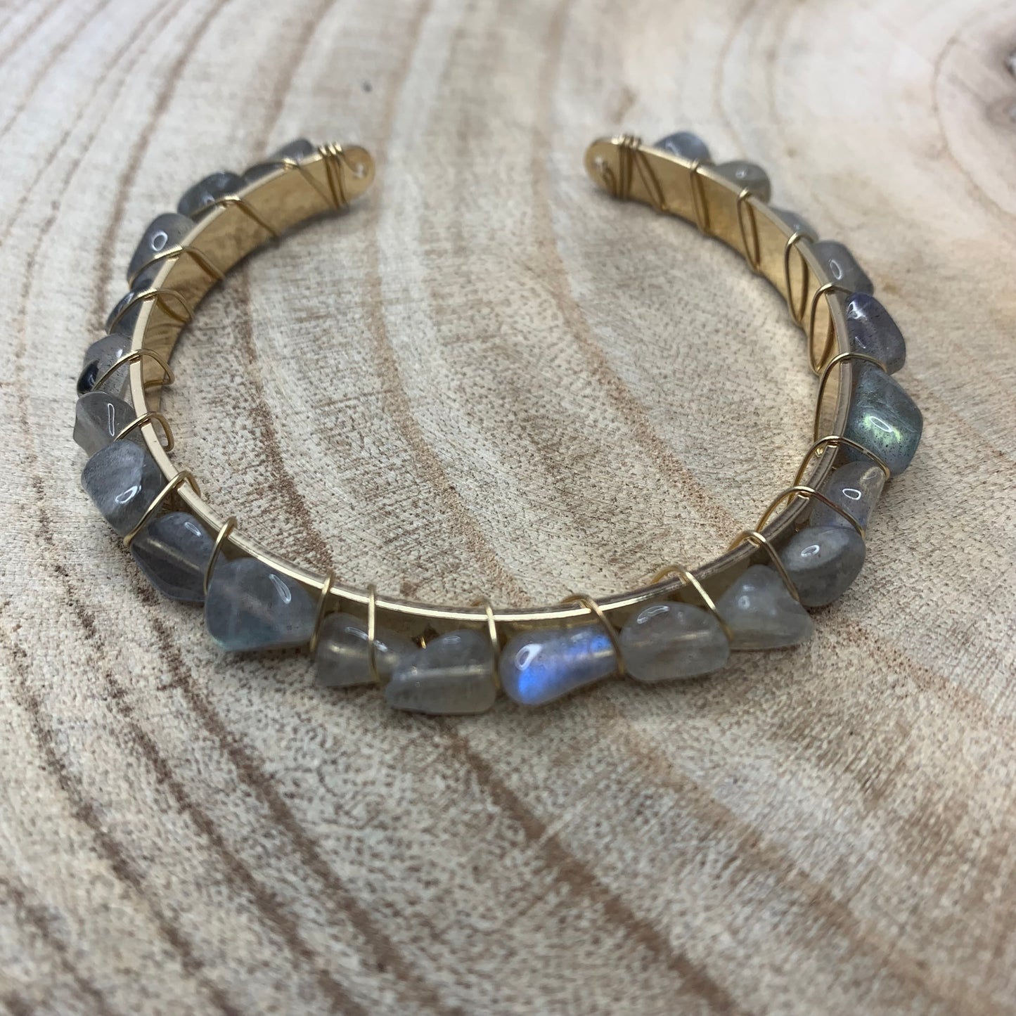 Wire wrapped Gemstones open Bangles 420-02 | Erika Williner Designs