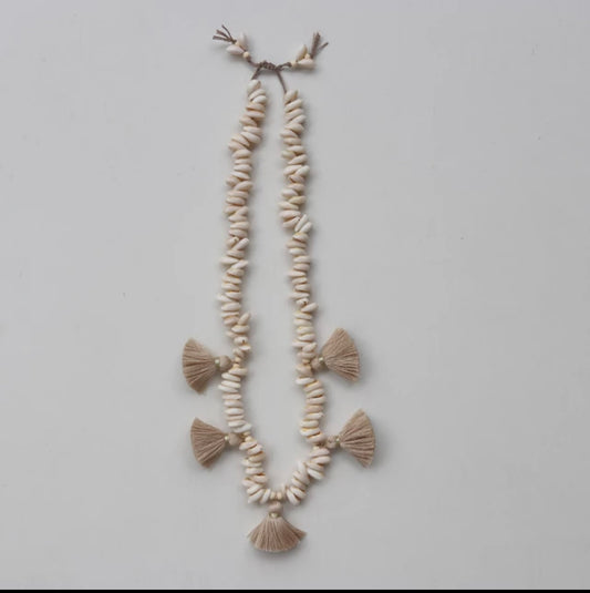 Real Cowry Shells Necklace featuring 5 playful tassels and it is adjustable length