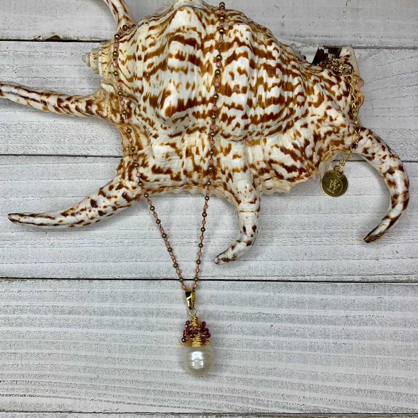 Blush Beads Chain with a Kind Baroque Pearl and wire wrapped detail necklace