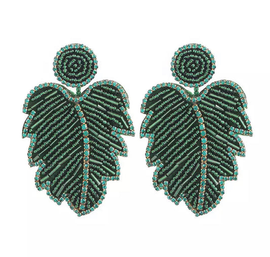 Green Palm Leaf Earrings