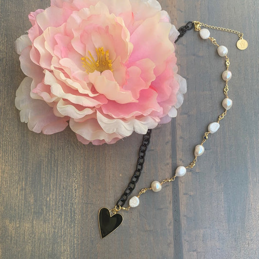 Color Enameled Chain and Fresh Water Pearls with Heart Enameled Pendant 350-11 | Erika Williner Designs