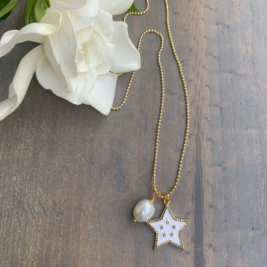 Gold Plated Necklace with a Star Pendant a Fresh Water Pearl