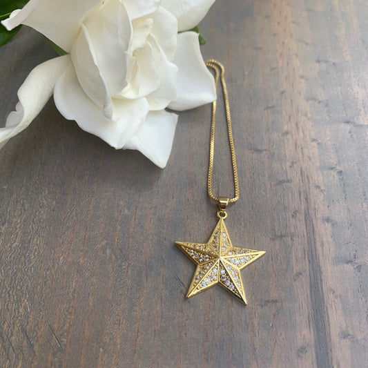 Gold Plated Chain with a Gold Star Pendant Embellished with Pave Crystals
