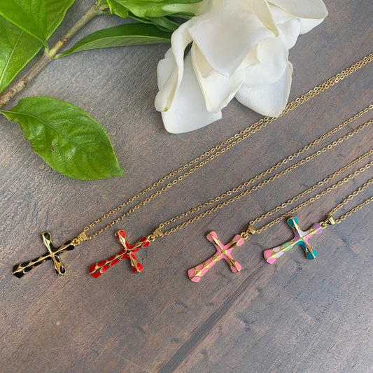 Gold Plated Chain with Enamel Cross Pendant