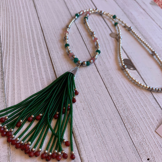 Green and Silver Tassel Necklace | Erika Williner Designs