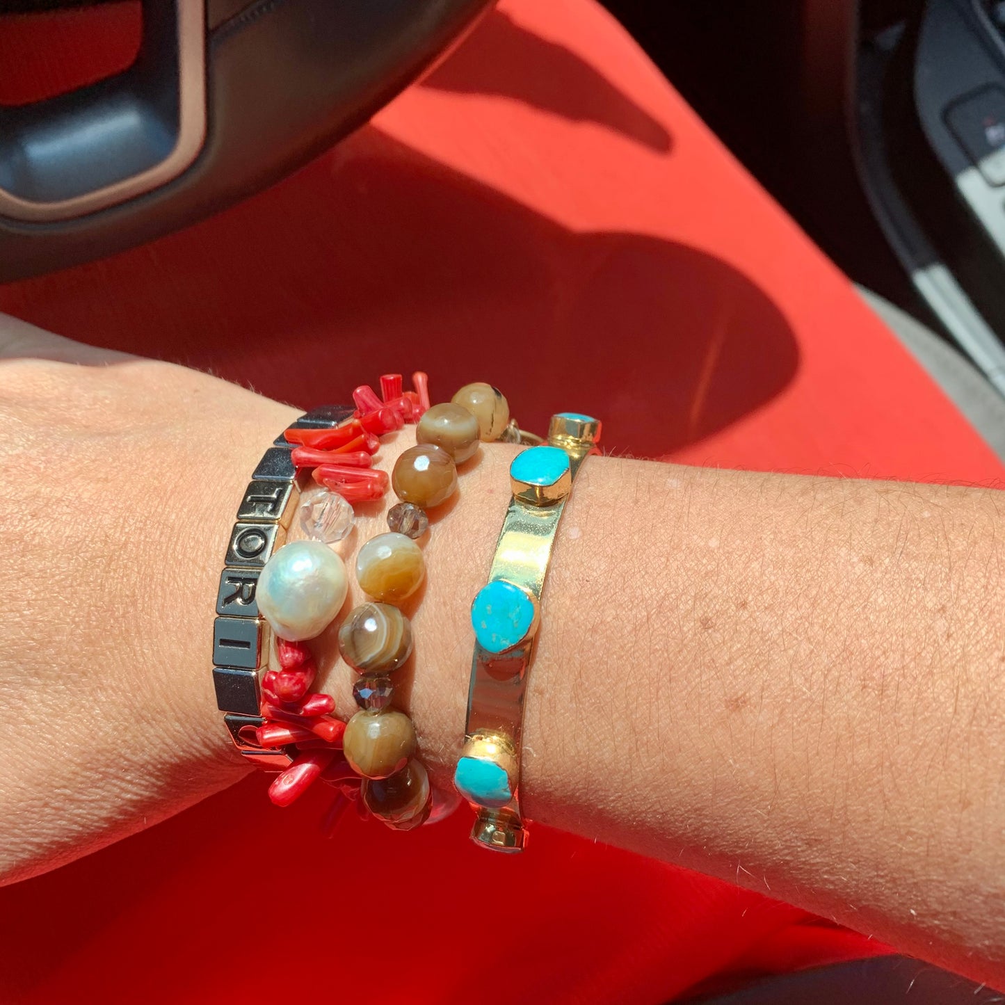 Red Coral and Baroque Pearl (Erika Bracelet) 413-18 | Erika Williner Designs