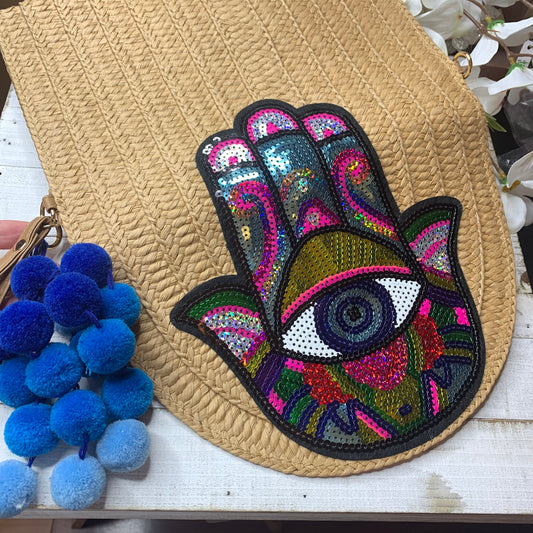 Hamsa Evil Eye Straw crossbody/clutch bag
