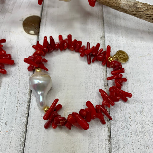 Red Coral and Baroque Pearl (Erika Bracelet) 413-18 | Erika Williner Designs