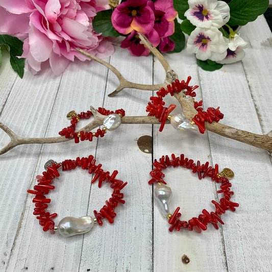 Red Coral and Baroque Pearl (Erika Bracelet) 413-18 | Erika Williner Designs