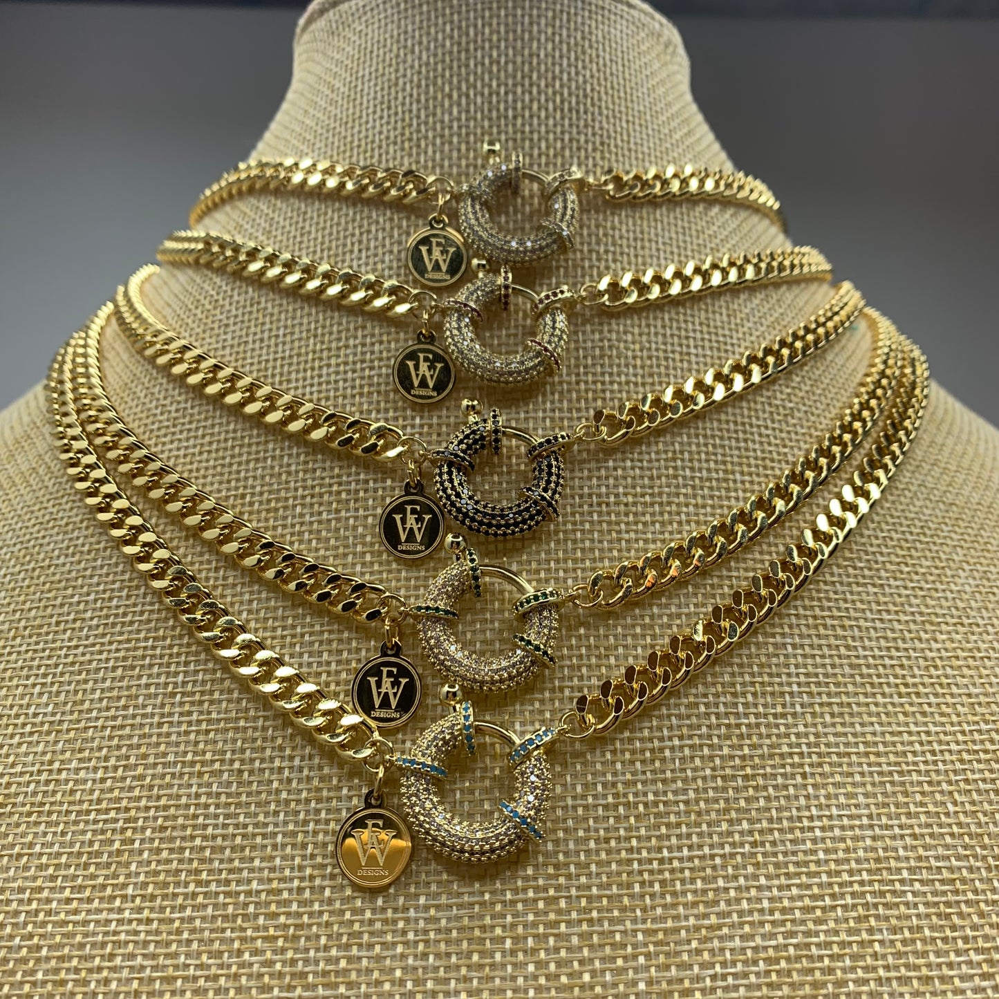 Gold Plated Cuban Link Chain with a Red Pave Embellished Clasp