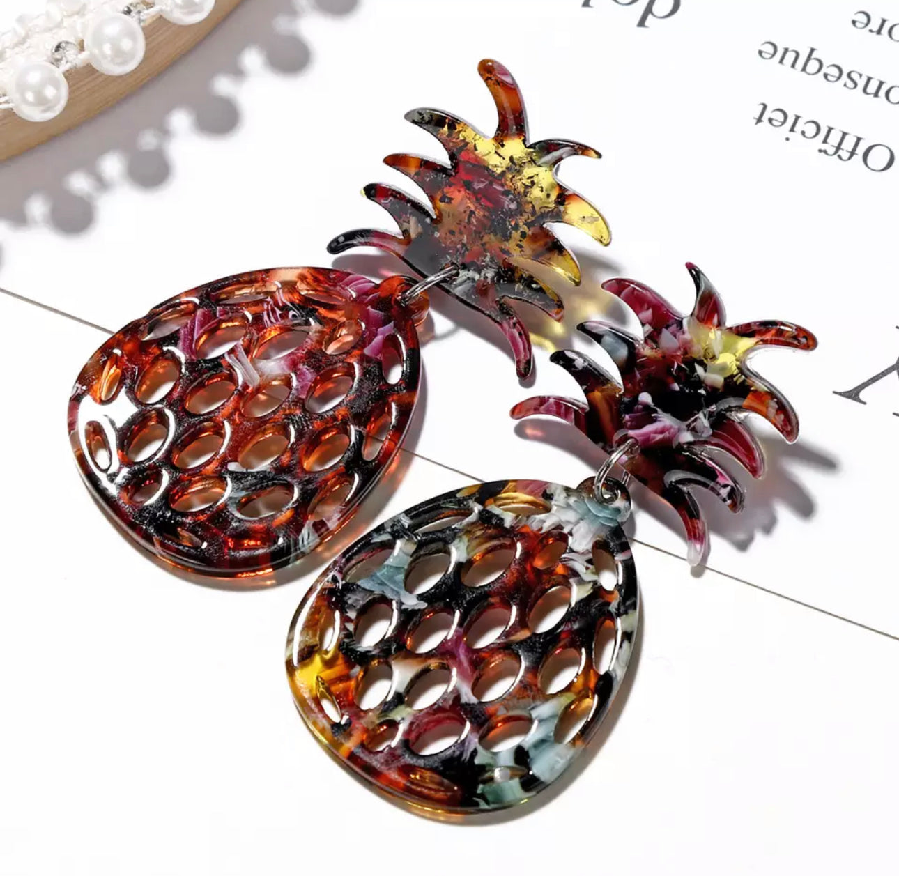 Acrylic Pineapple Shape Lightweight Stud Earrings
