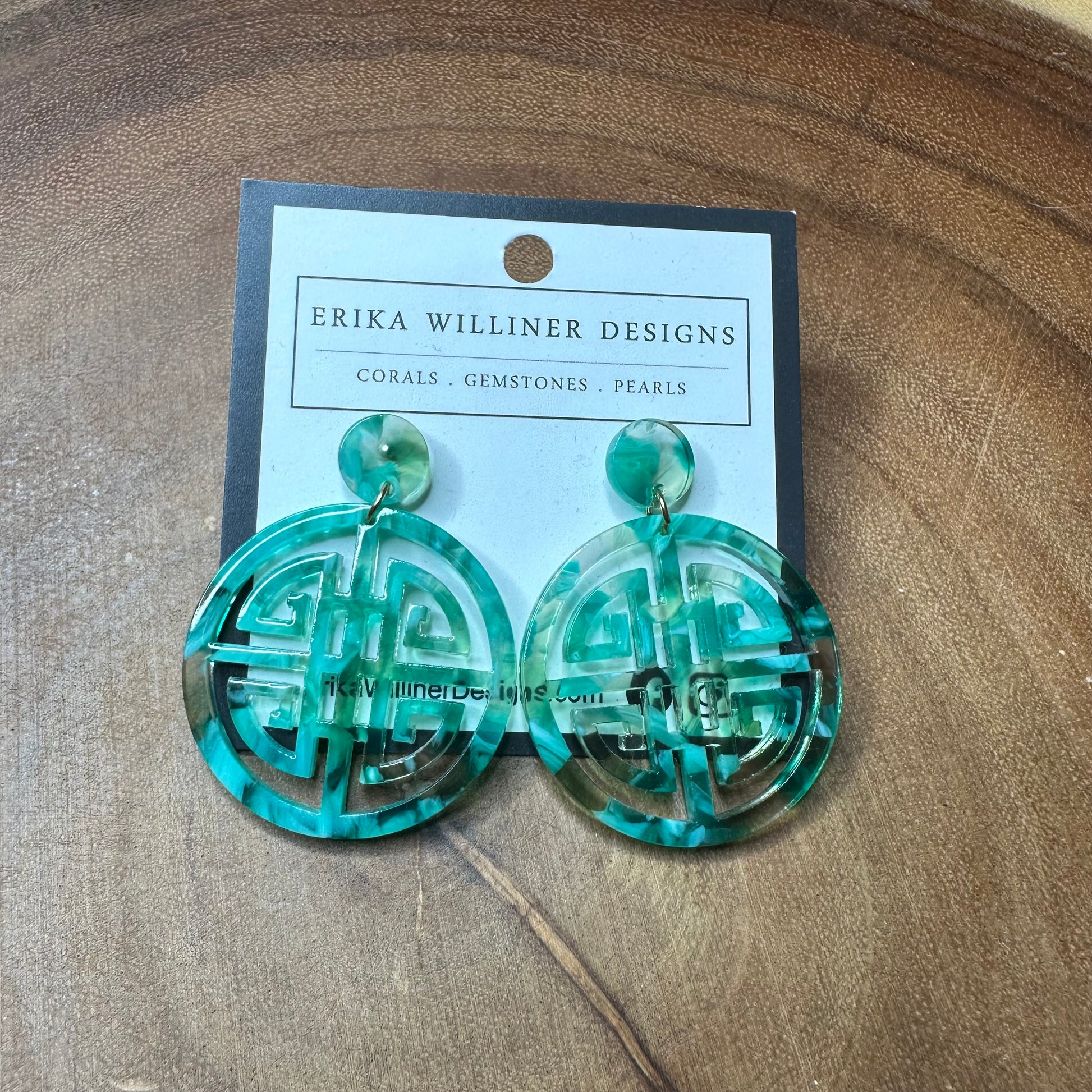 green beautiful circle earrings made of acrylic and acetate