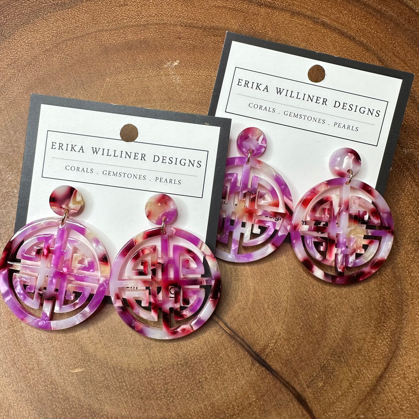 longevity chinese symbol earrings in pink.