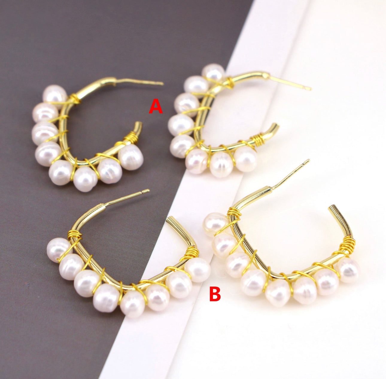 Playful Fresh Water Pearls and Gold Plated Brass Earrings