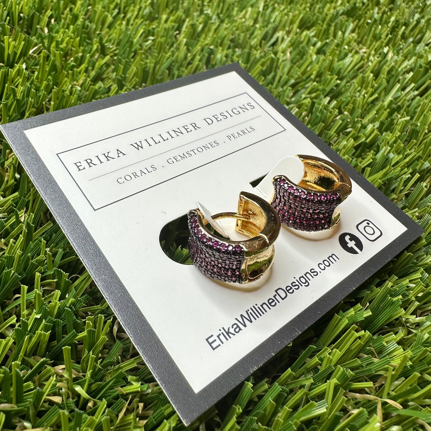 Gold Plated Hoop Earrings Embellished with Pink Pave Crystals