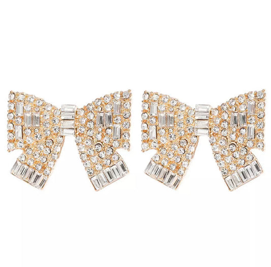 Gold Bow Earrings with CZ Embellishment