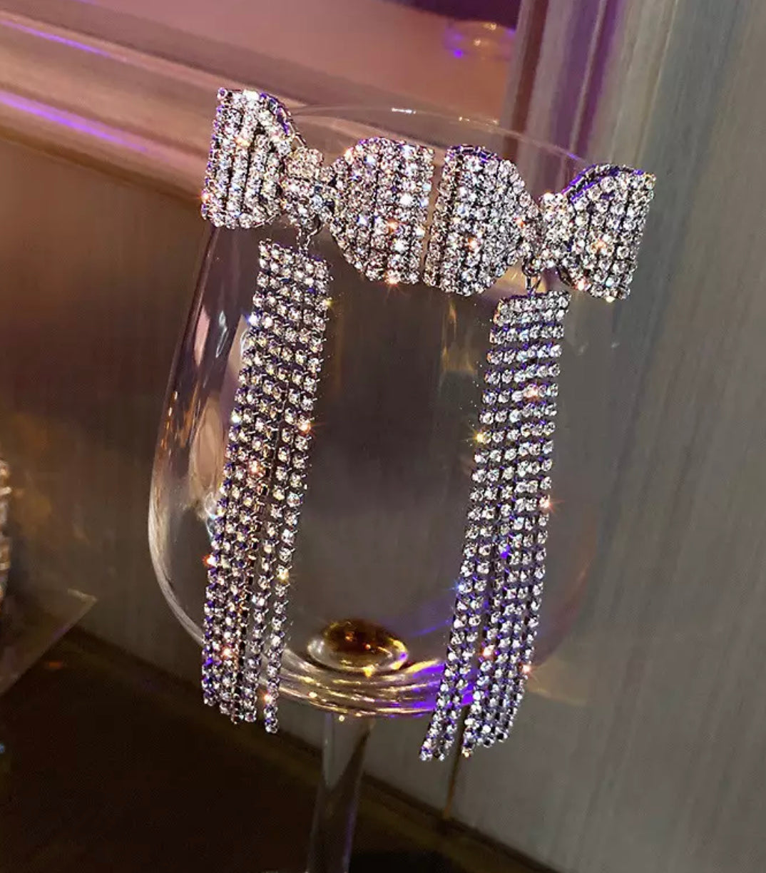 Long tail sparkly bows with CZ embellishment