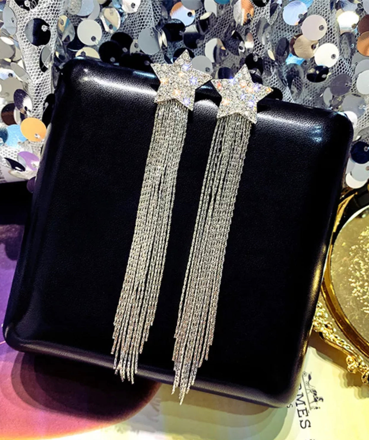 Rhinestone Star Chain Fringe Earrings
