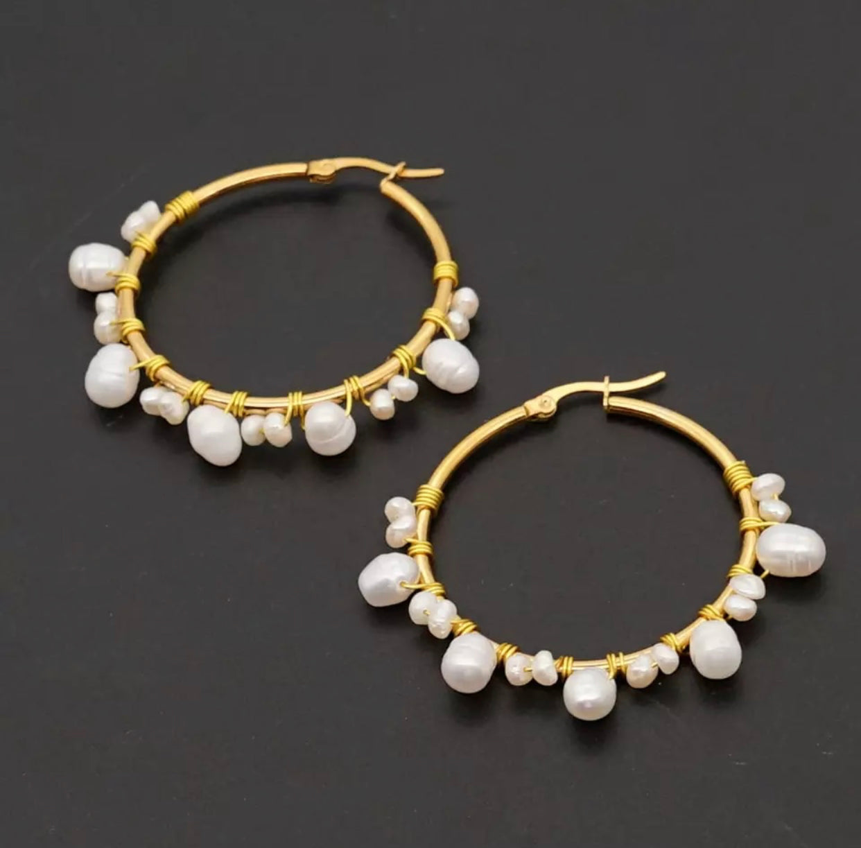 Gold Plated Hoops with Irregular Fresh Water Pearls