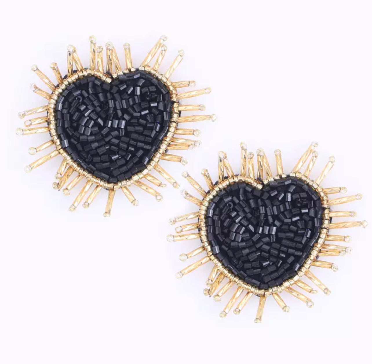 beaded black heart hearrings with yellow border