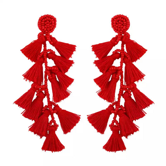 red tassel earrings from erika williner designs