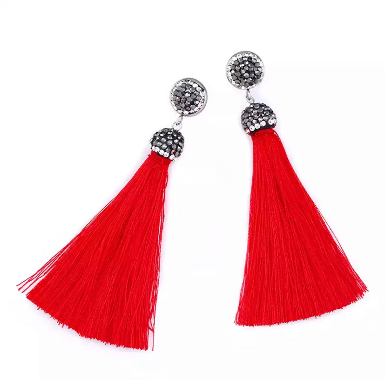 Red silk tassel earrings