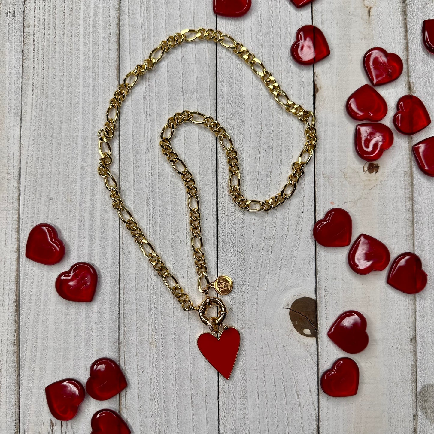 Cuban Link Chain with Enameled Heart Pendant 300-25 | Erika Williner Designs