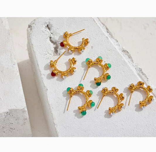 Stainless steal agates and fresh water pearls earrings