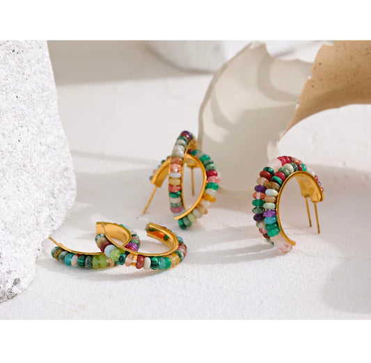 Stainless Steel Hoops with various Color Agates Stones 220-17 | Erika Williner Designs