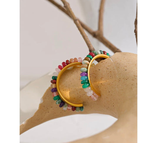 Stainless Steel Hoops with Multicolor Agates Stones 220-17 | Erika Williner Designs