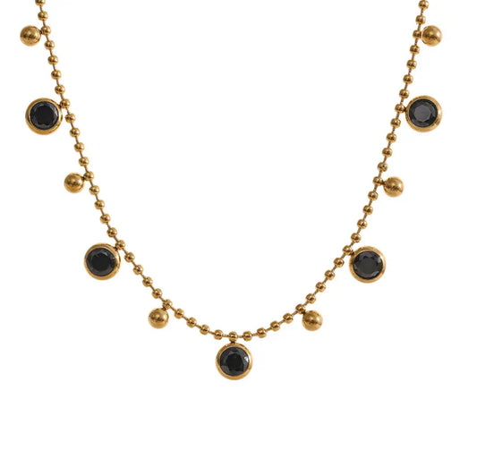Ball and Chain Stainless Steel Necklace with Zircon Embellish 300-31 | Erika Williner Designs