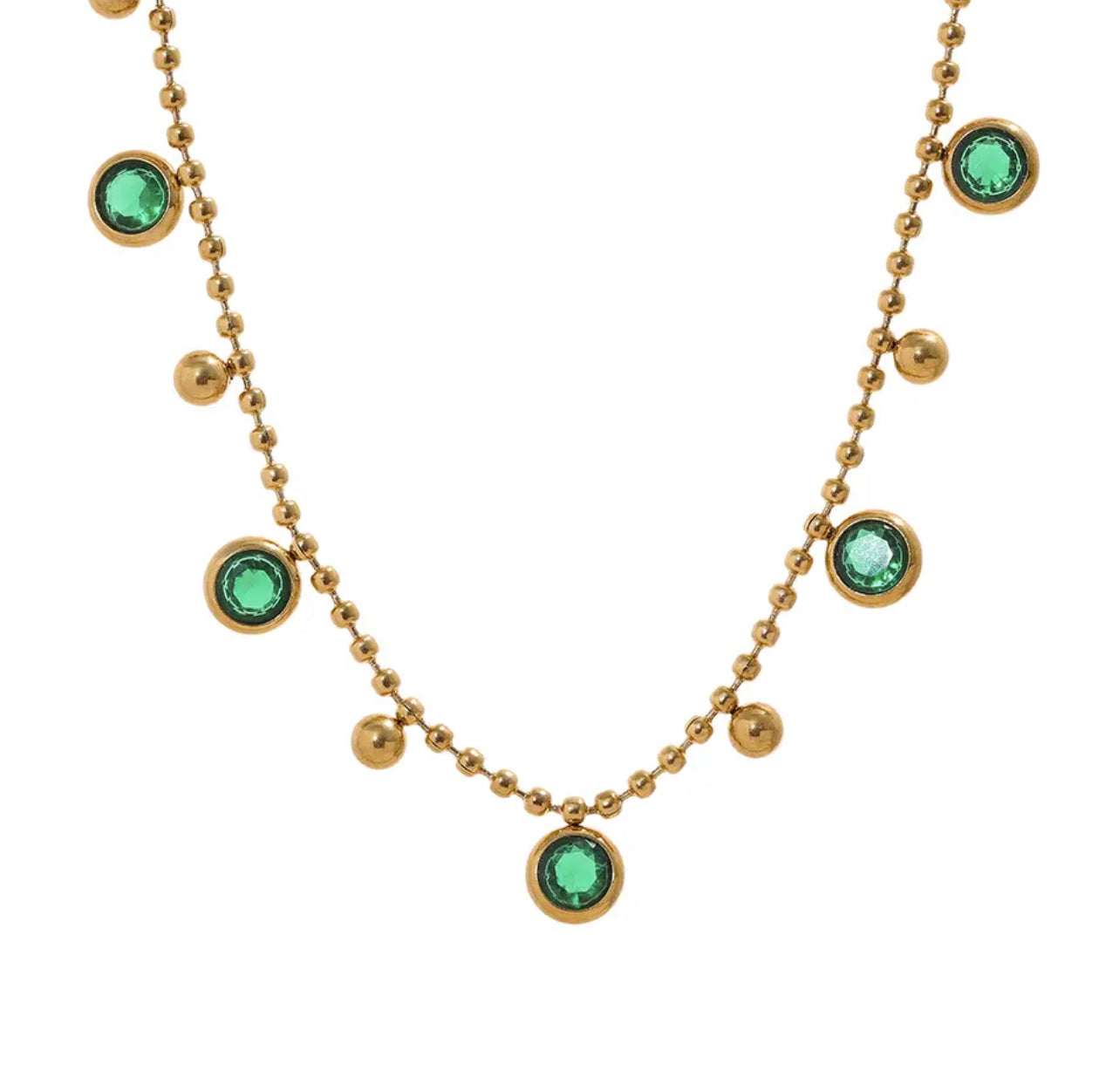 Ball and Chain Stainless Steel Necklace with Zircon Embellish 300-31 | Erika Williner Designs