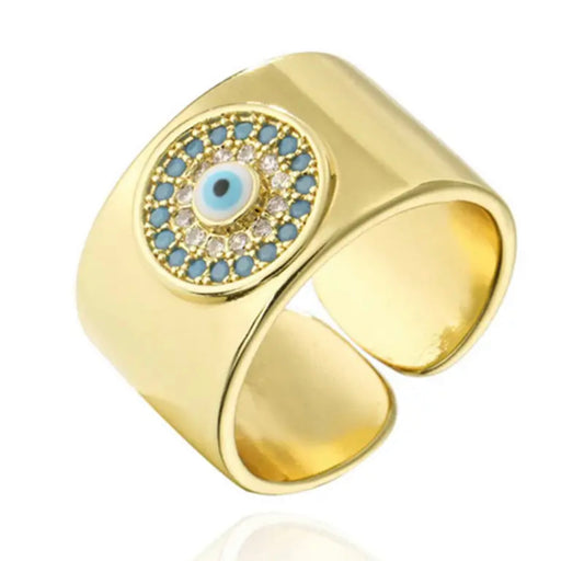 Evil Eye Gold Plated Cuff Ring