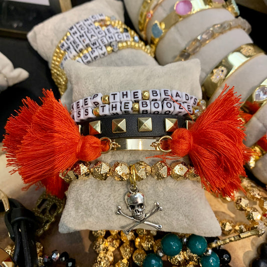 Faceted Gold Plated Hematite Beads Bracelet with a Charm