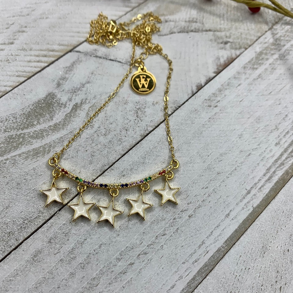 White Enameled Multi Star Necklace