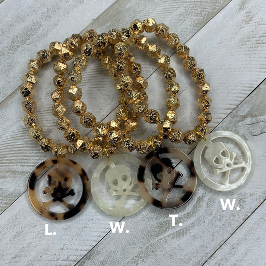 Gold Plated Hematite Beads Stretchy Bracelet with charm