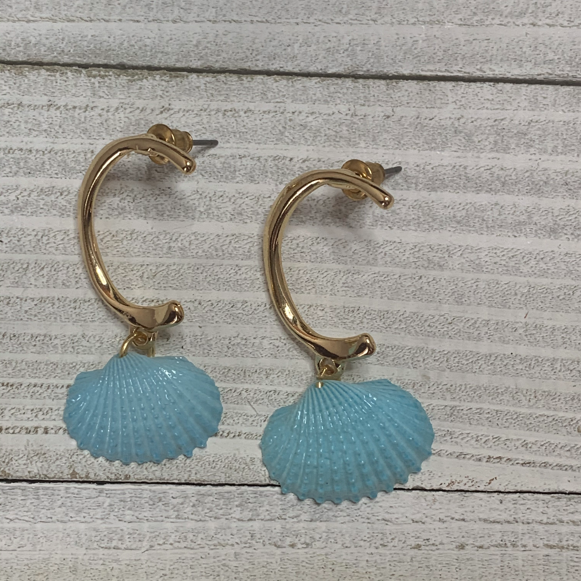 Gold Plated earrings with light blue shells