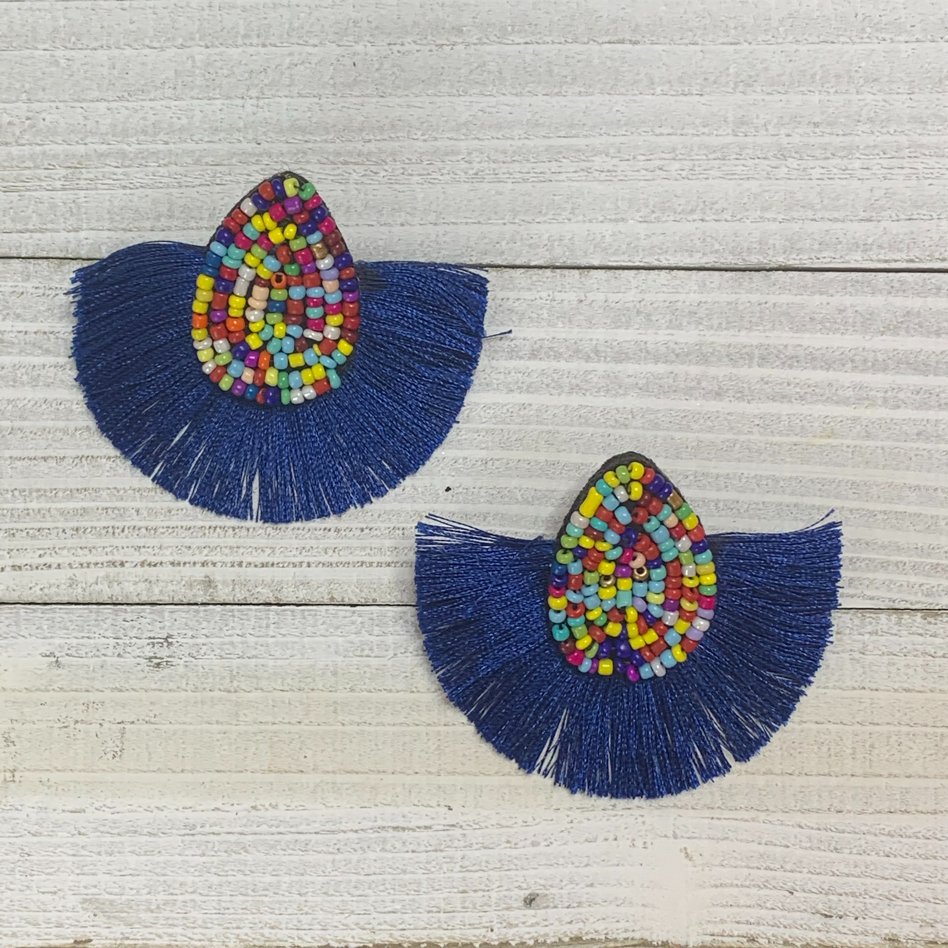 Blue Version for Multicolor Beads and Tassel Fringe Earrings