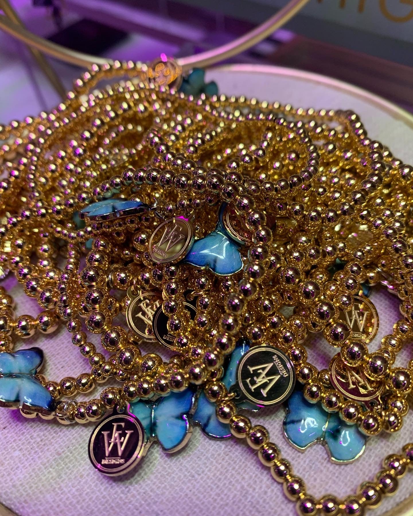 Gold Filled Beads Stretchy bracelet with Butterfly Charm