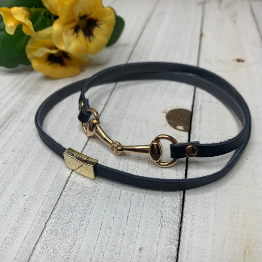Gold Plated Horse Bite Connector in Wrapped Strap with Magnetic Clasp