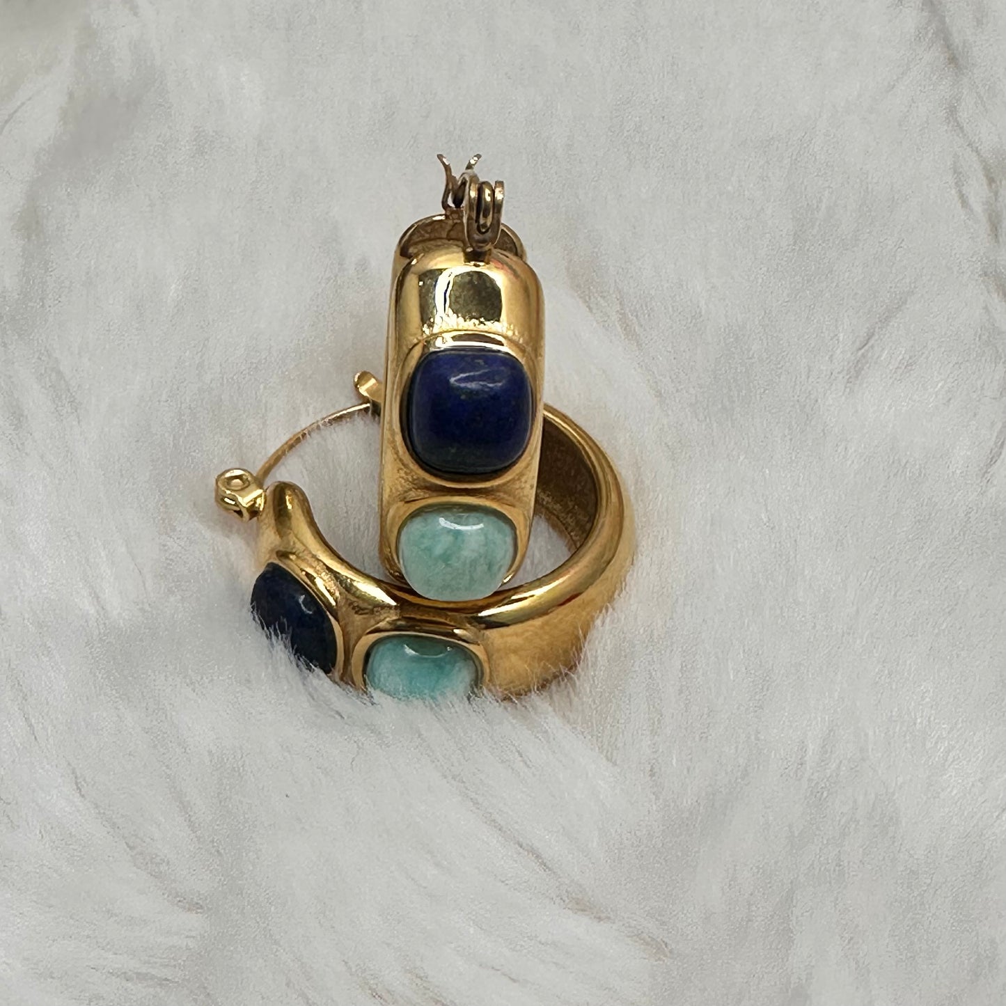 Stainless Steel Chunky Hoops with Lapis and Turquoise | Erika Williner Designs